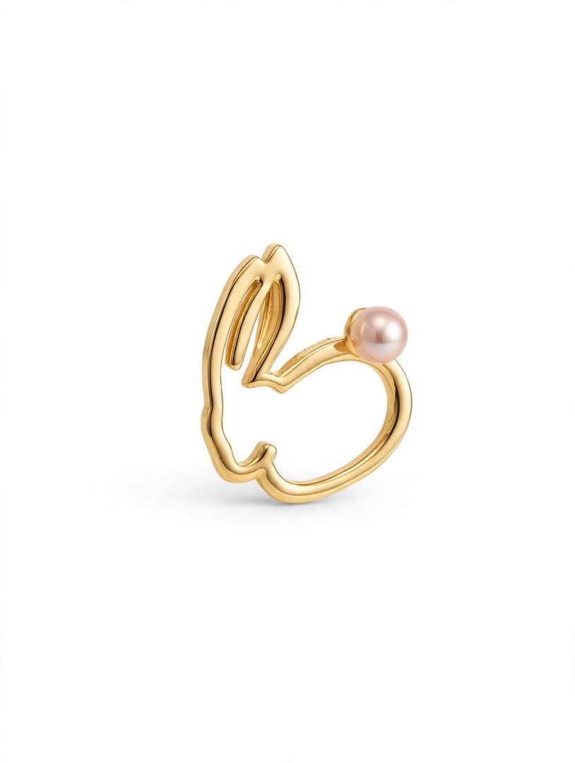 Rabbit Bunny Pendent 18k solid gold white pearls