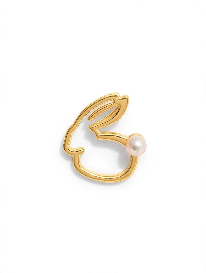 Rabbit Bunny Pendent 18k solid gold white pearls