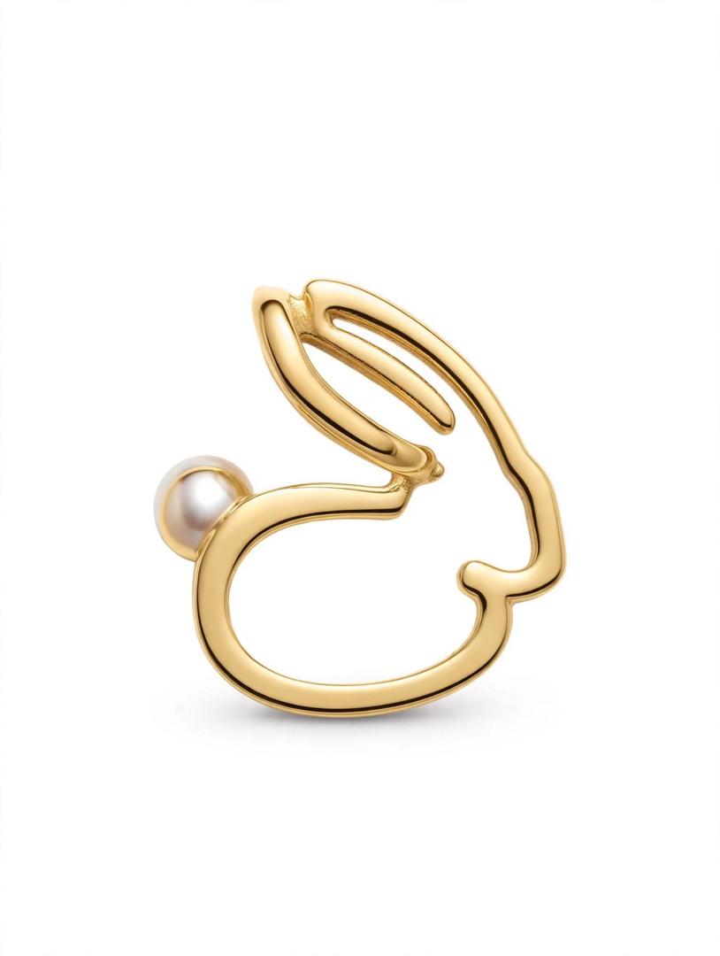Rabbit Bunny Pendent 18k solid gold white pearls