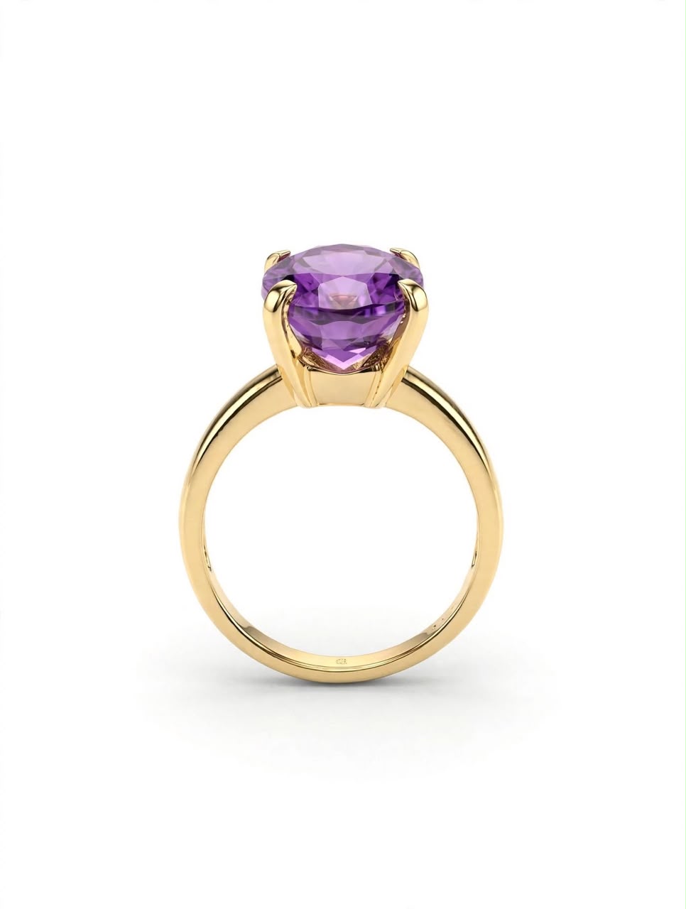 Solitaire oval Amethyst Ring 14k pure Gold
