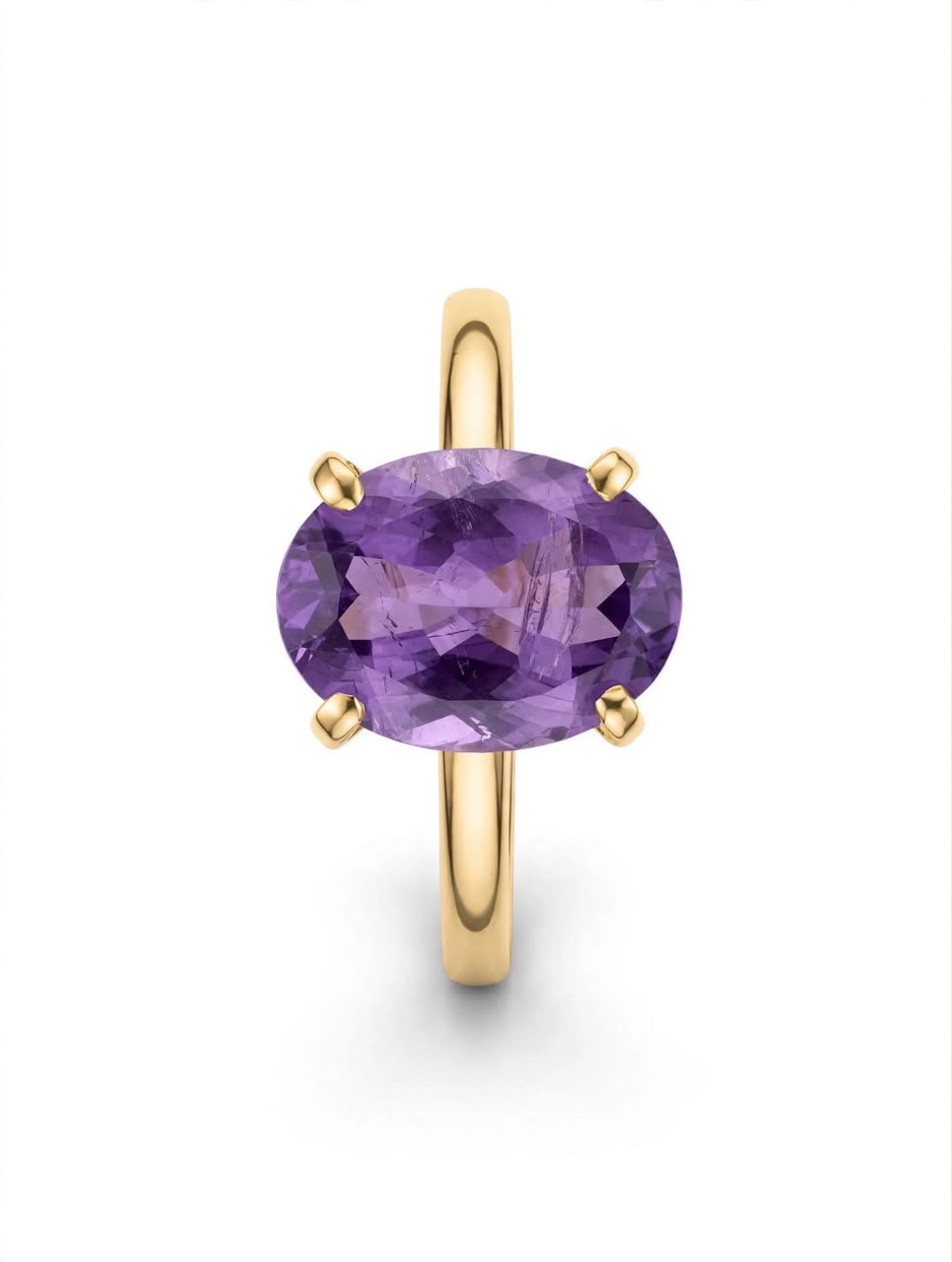 Solitaire oval Amethyst Ring 14k pure Gold
