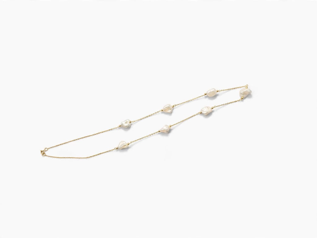 Baroque Pearl Station Necklace 14k pure Gold whit pearls