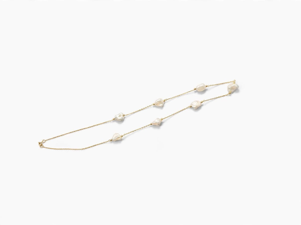 Baroque Pearl Station Necklace 14k pure Gold whit pearls