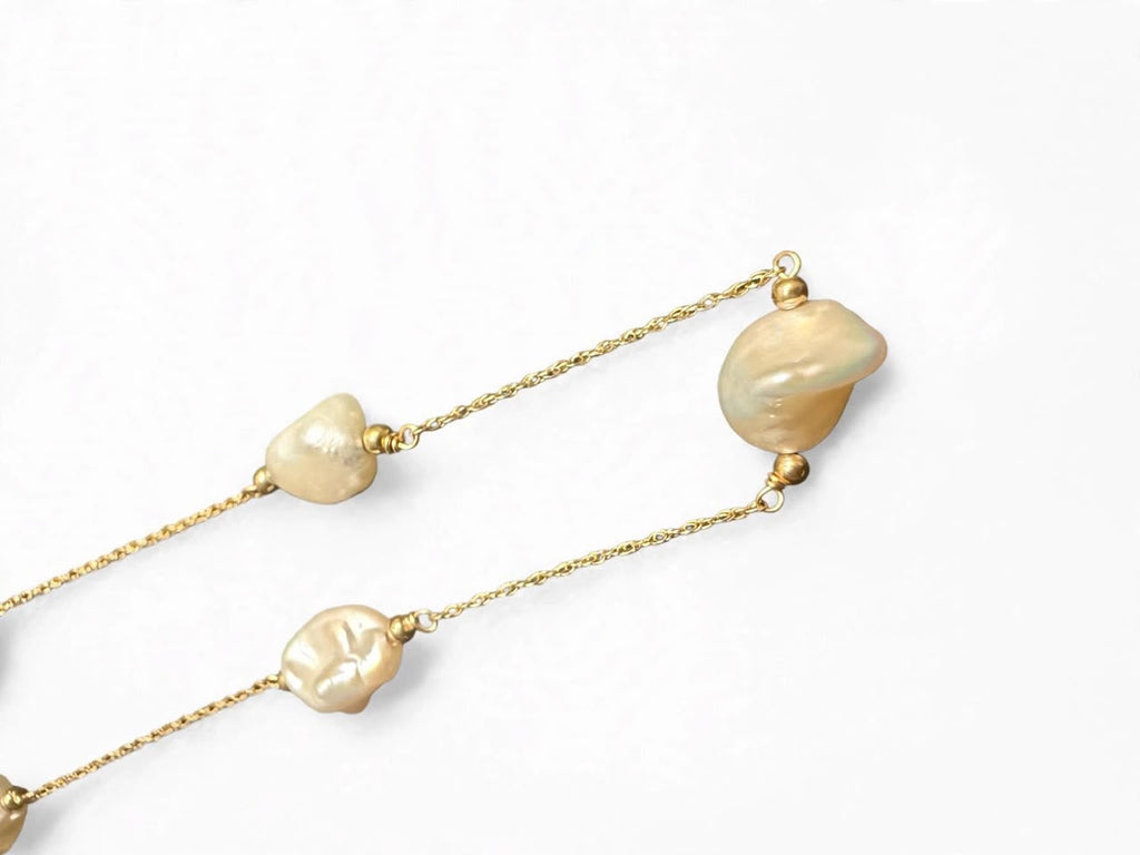 Baroque Pearl Station Necklace 14k pure Gold whit pearls