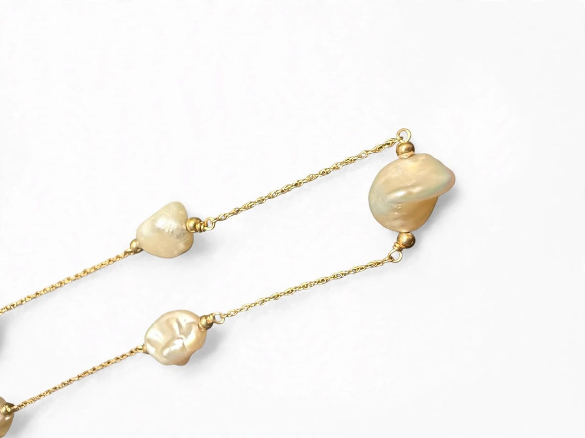 Baroque Pearl Station Necklace 14k pure Gold whit pearls