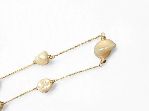 Baroque Pearl Station Necklace 14k pure Gold whit pearls