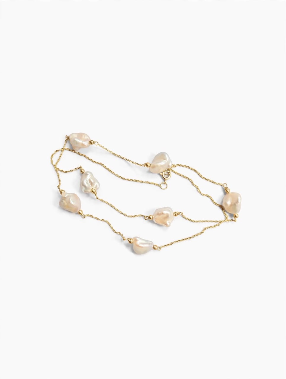 Baroque Pearl Station Necklace 14k pure Gold whit pearls