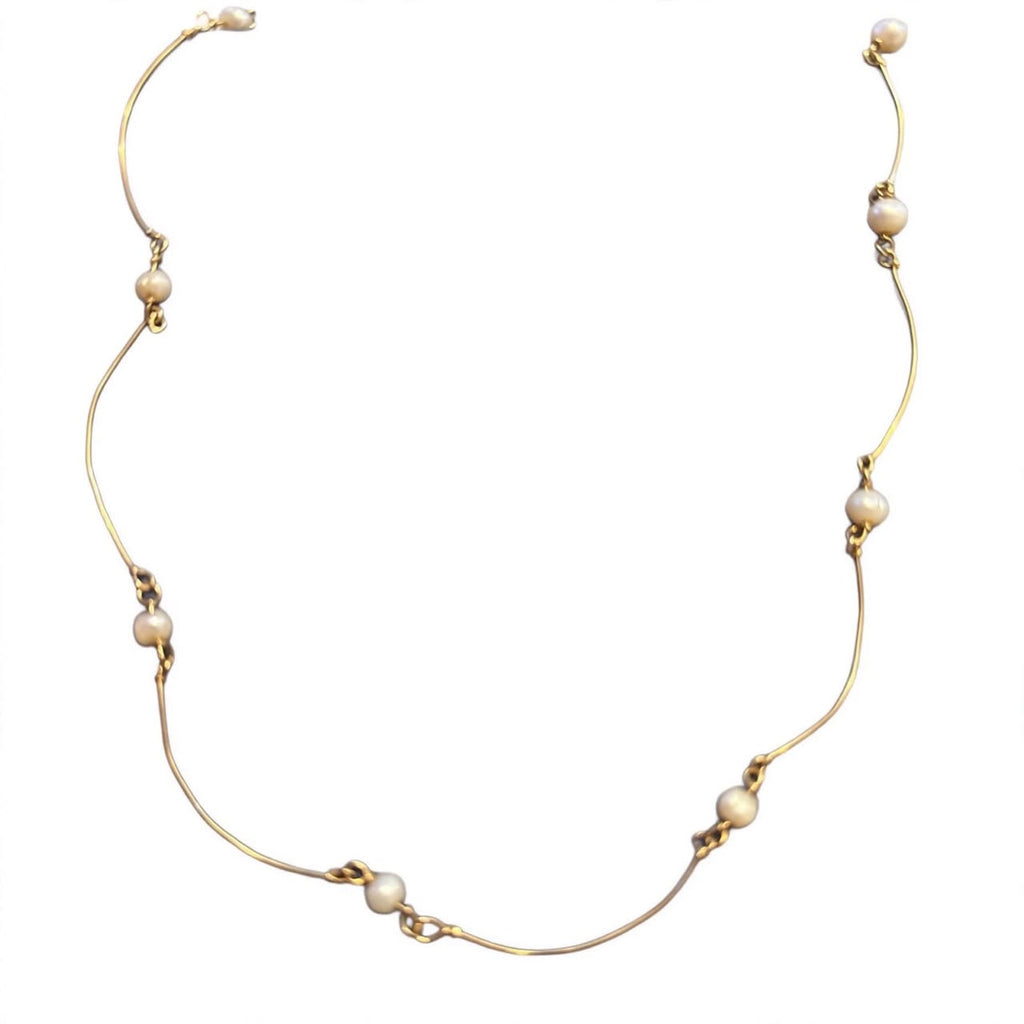 Baroque Pearl Station Necklace  18k Italian  Pure Gold D2 vintage