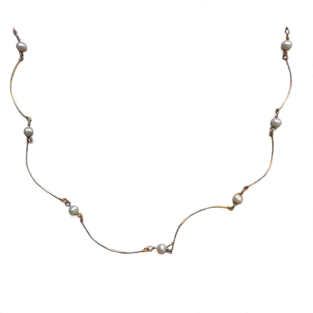 Baroque Pearl Station Necklace  18k Italian  Pure Gold D2 vintage